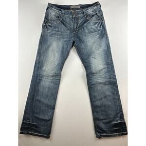 Division E Denim Jeans Men's 34x33 Blue Straight Leg Flap Pocket Thick Stitch